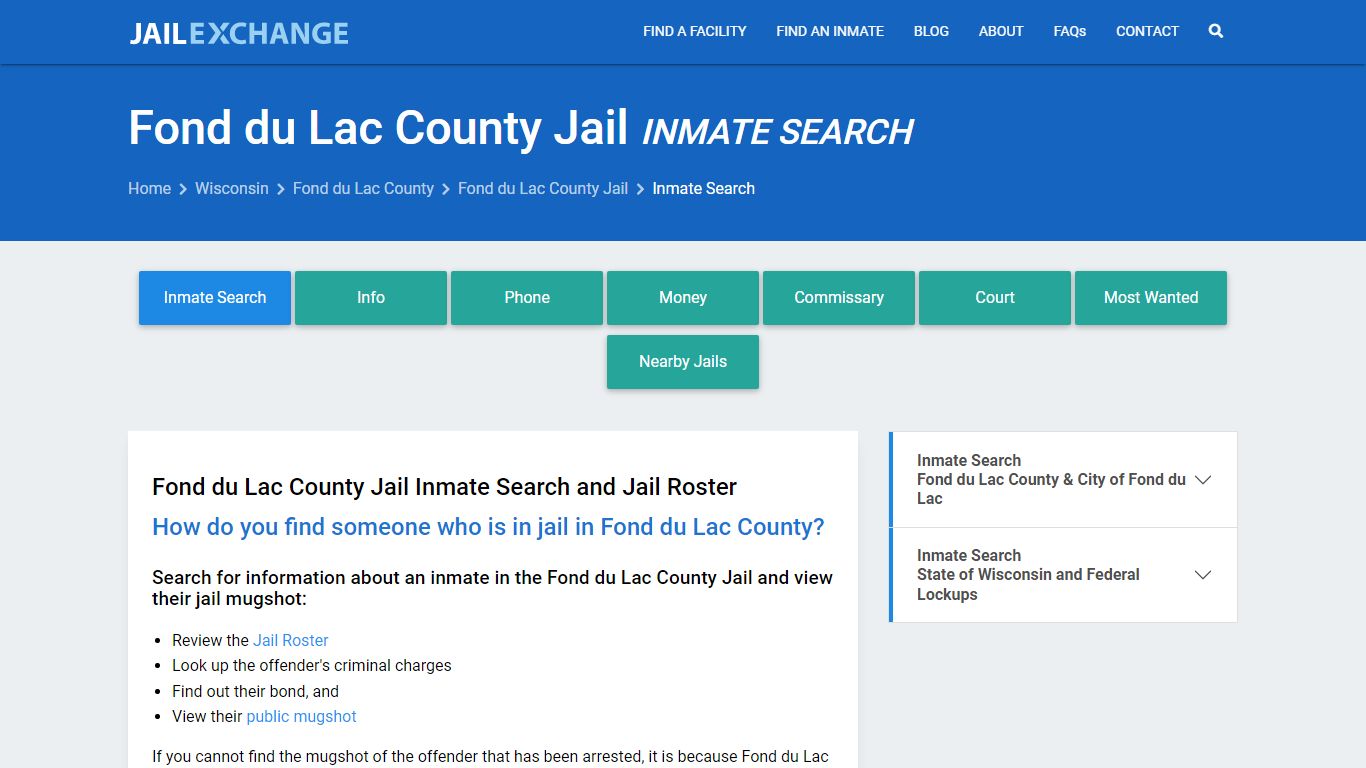 Fond du Lac County Jail Inmate Search - Jail Exchange