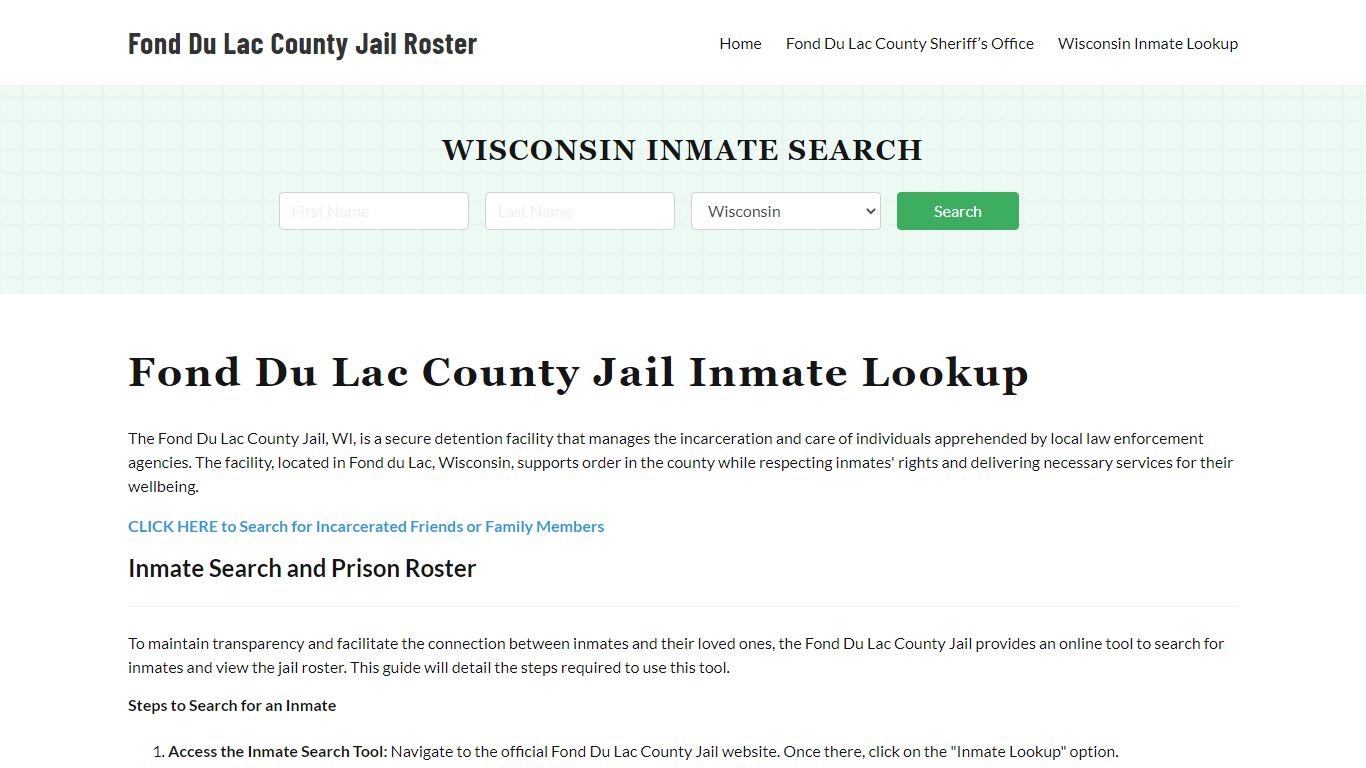 Fond Du Lac County Jail Roster Lookup, WI, Inmate Search