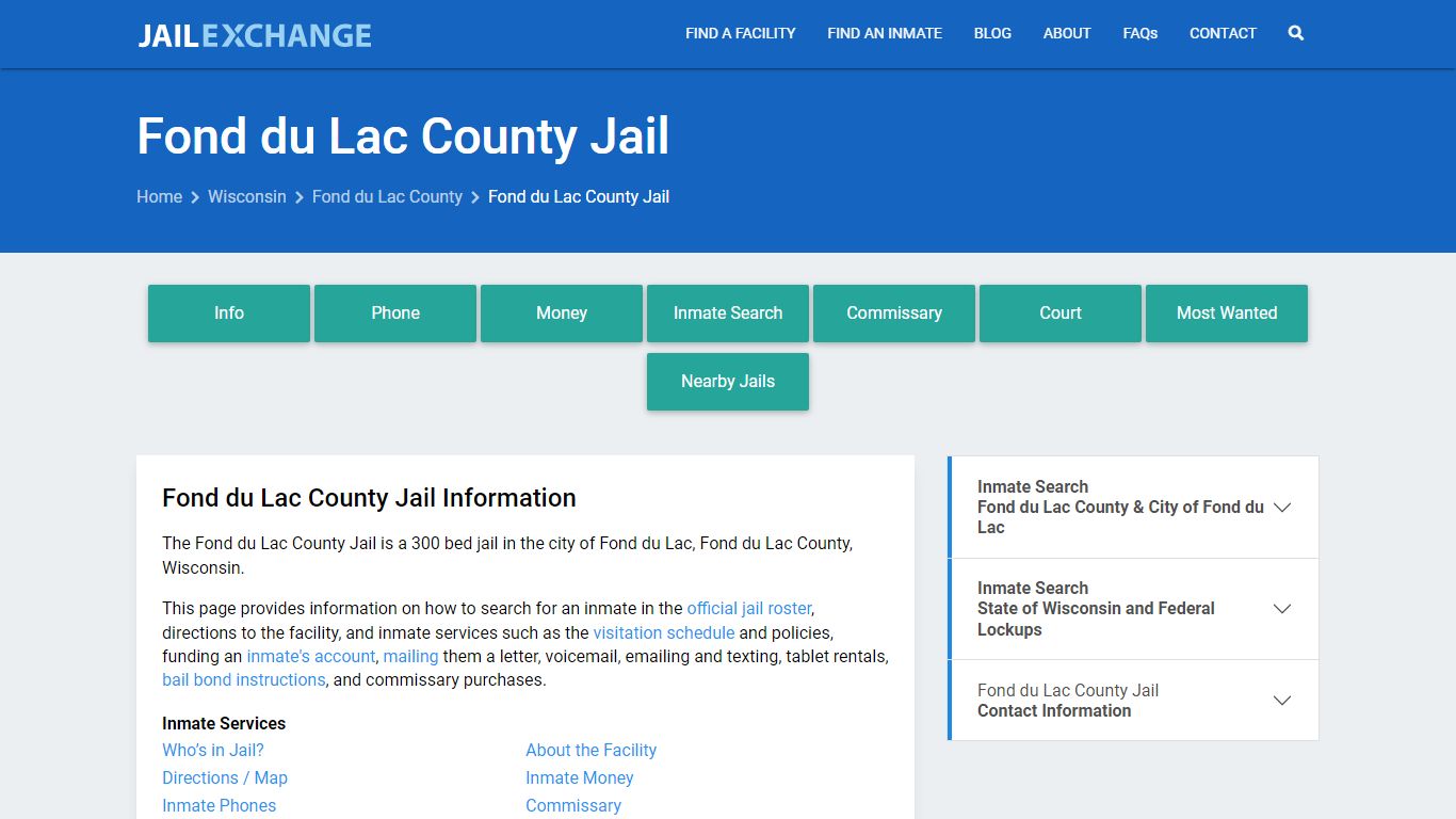 Fond du Lac County Jail, WI Inmate Search, Information