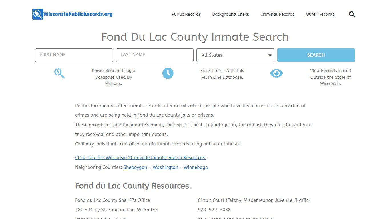 Fond du Lac County Inmate Search - Current & Past Jail Records